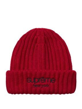 Supreme New York Classic Logo Chunky Red Ribbed Beanie (NWT)